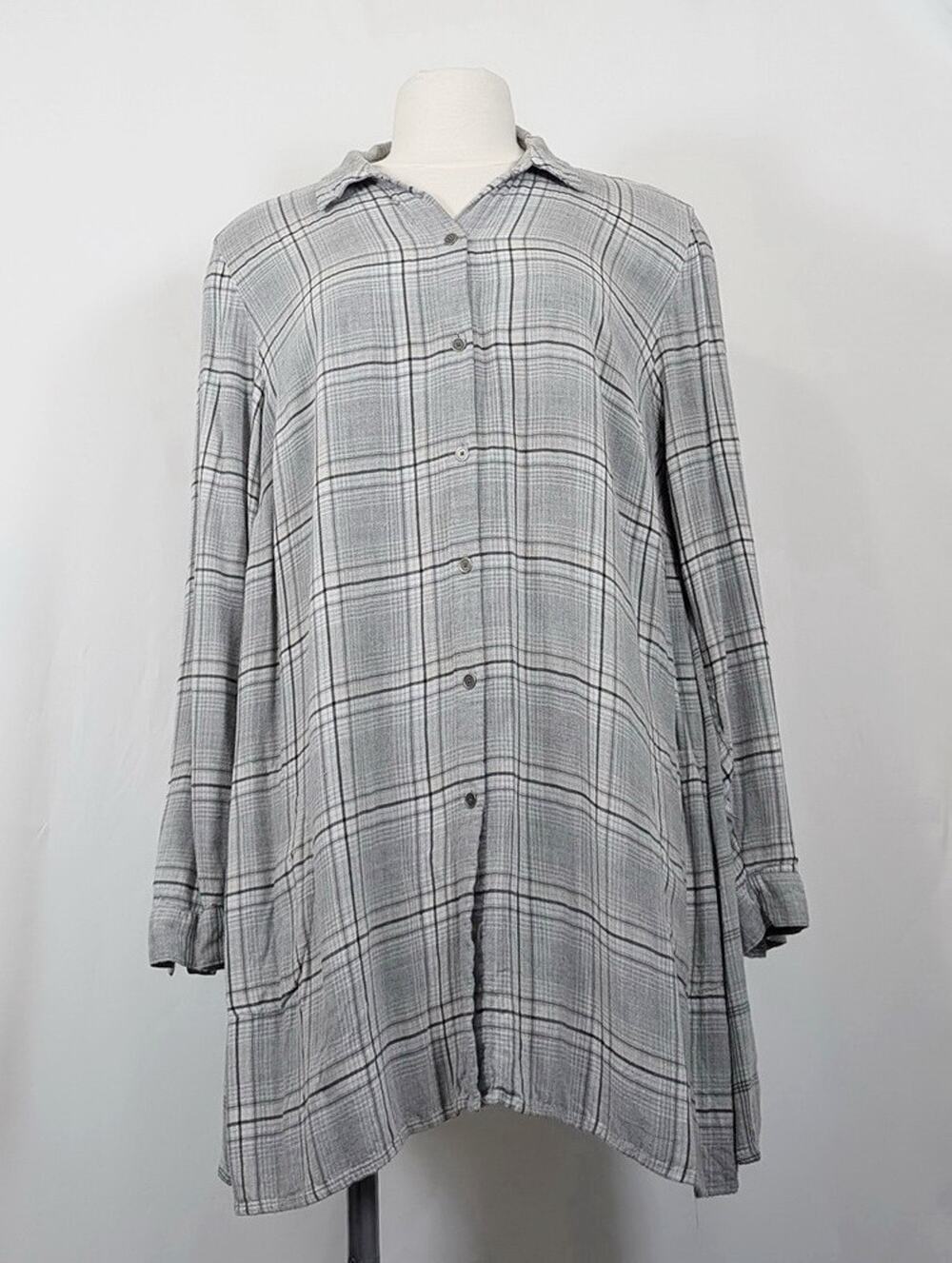 J.Jill Tunic Top Gray Plaid Rayon Women's Size XLT XL Tall